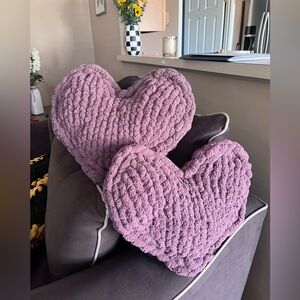 💜2 Handmade Chunky Purple Heart-Shaped Throw Pillows💜